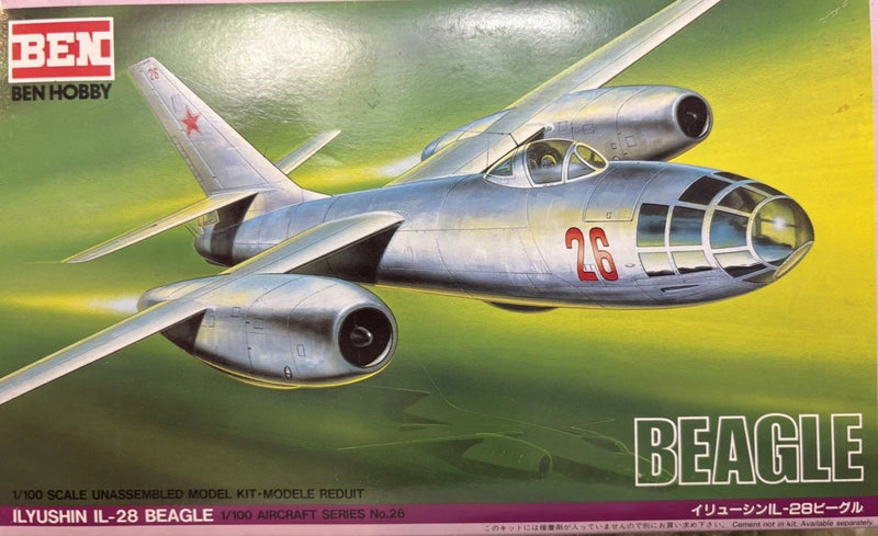 Ilyushin IL-28 Beagle scale model airplane with gray and red markings