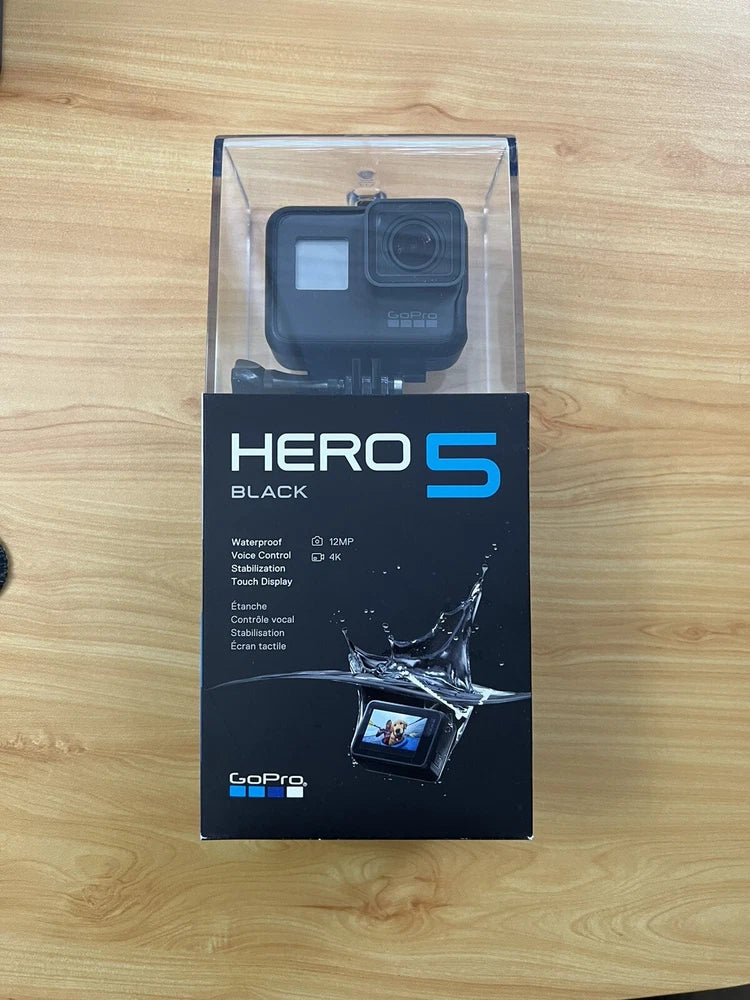 GoPro HERO5 Black Edition action camera retail box with accessories