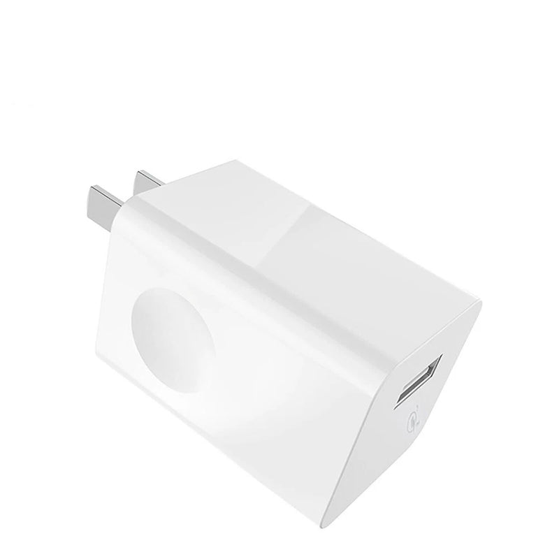 White USB fast charge wall adapter with plug and side USB port