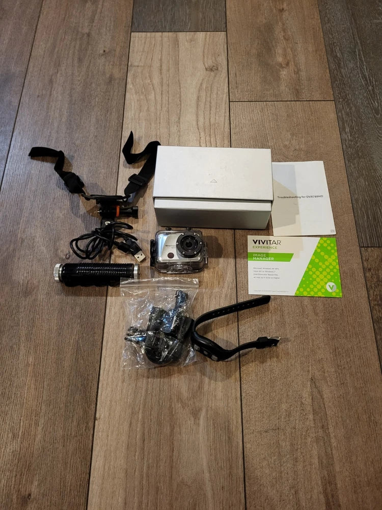 Vivitar DVR789HD-SIL Action Camera with Remote - Silver Good Condition Tested