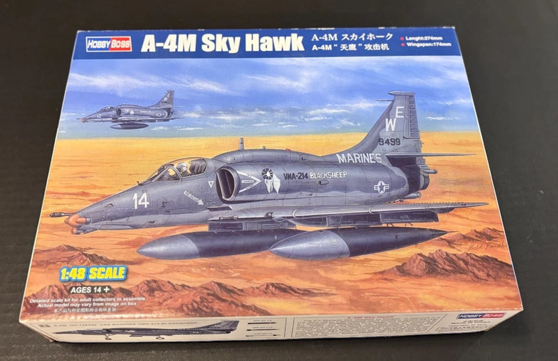 HobbyBoss 1:48 A-4M Skyhawk USMC attack jet model kit box art, kit #81766