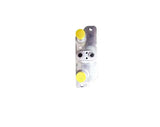 Car battery cooler heat exchanger chiller valve assembly with two yellow caps