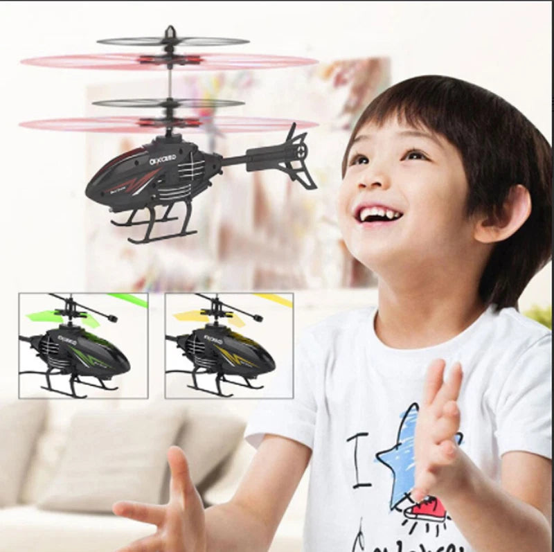 Black RC helicopter drone with red accents; 2.4G anti-collision toy.