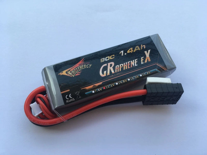 RC LiPo battery pack with red/black leads, Graphene EX label, 11.1V 1400mAh