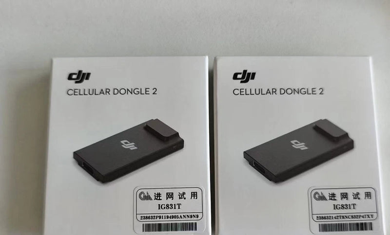 DJI Cellular Dongle 2 box with black cellular dongle and barcode label