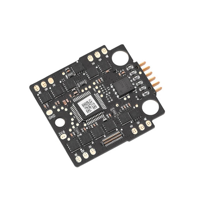 Drone ESC power control board with pin headers and circular mounting holes
