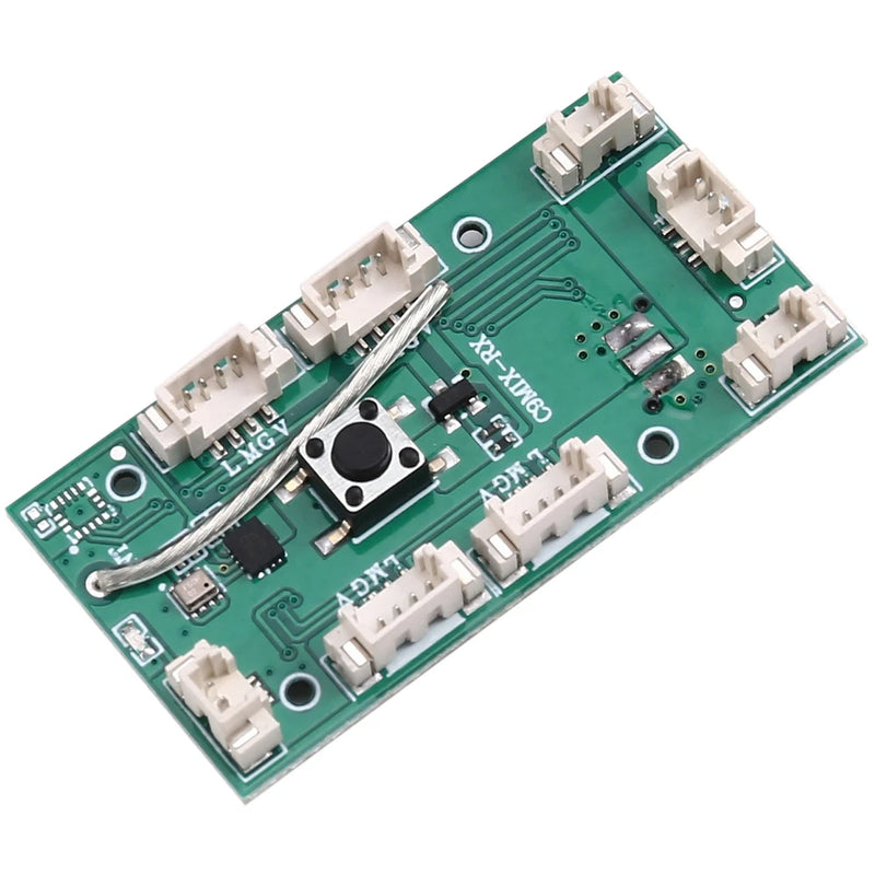 Green drone controller PCB with electronic components and pin connectors