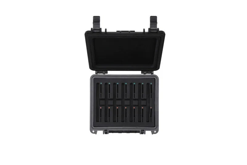 DJI Inspire 2 CINESSD storage box with open lid and card slots, black