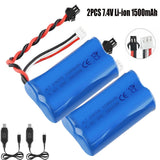 2X 7.4V 1500mAh Li-ion Battery 15C SM Plug Rechargeable Battery USB Charger RC