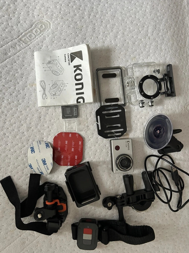 FULL HD SILVER ACTION CAM CAMERA 1080P, WATERPROOF HOUSING + MOUNTS, CSACW100
