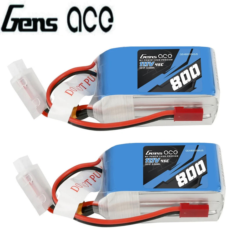 2X Gens Ace 800mAh 45C 11.1V 3S Lipo Battery JST-SYP For eFlite Mini Convergence Battery