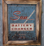 SUN BATTERY CHARGER MODEL 160 STAMPED PAINTED METAL FRONT COVER SIGN VINTAGE OLD Battery