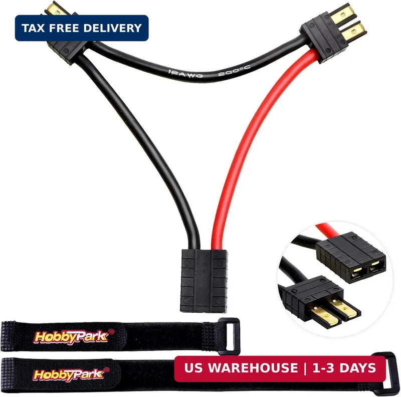 RC Y battery harness adapter wire with black/red leads and dual connector plugs