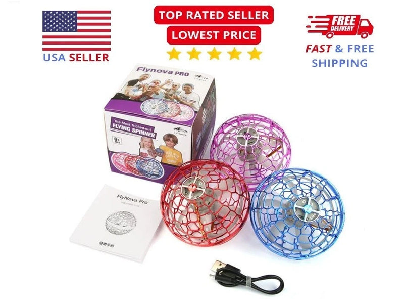 Flying orb ball toy set with three mesh spheres, pink-red and blue with handles