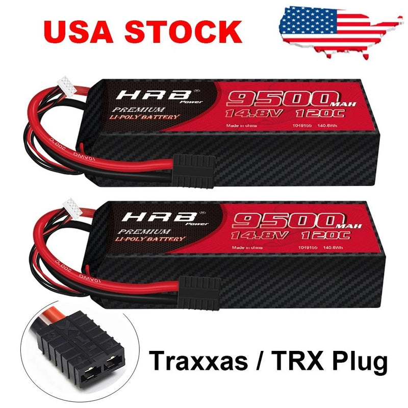 2x HRB 14.8V 9500mAh LiPo Battery 4S TRX 120C for RC Truck Drone Car Helicopter Battery