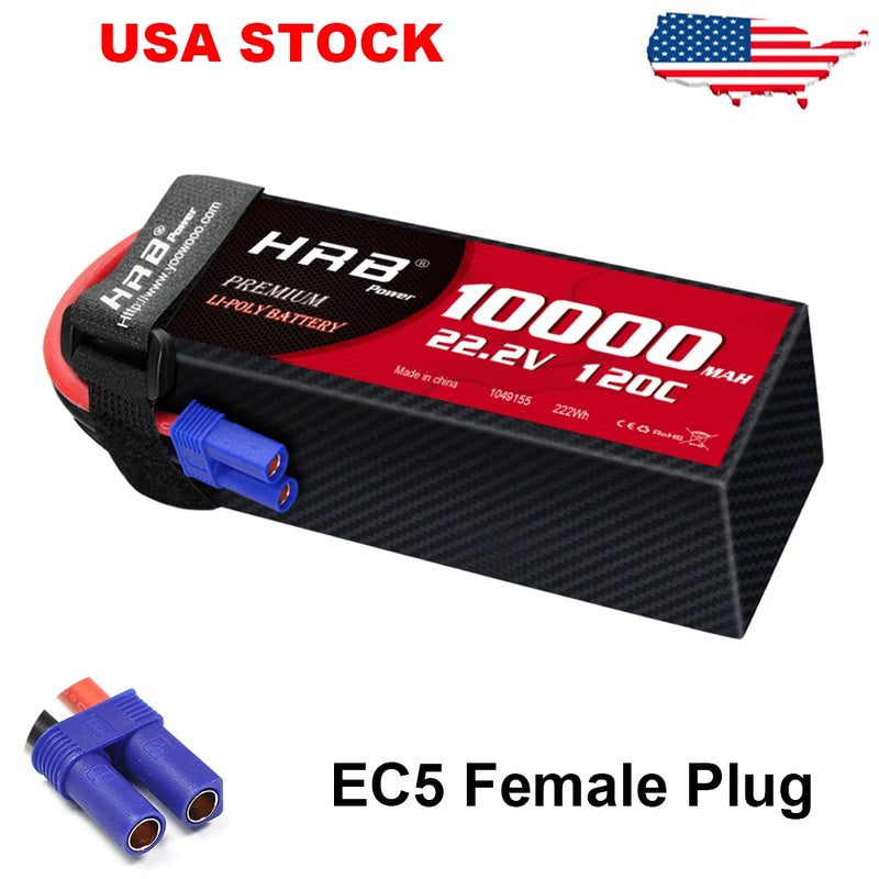 HRB 22.2V 10000mAh 6S EC5 Lipo Battery 120C for RC Quadcopter Drone Airplane Car Battery