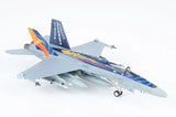 F/A-18A Hornet die-cast model aircraft with blue, orange tail art and landing gear