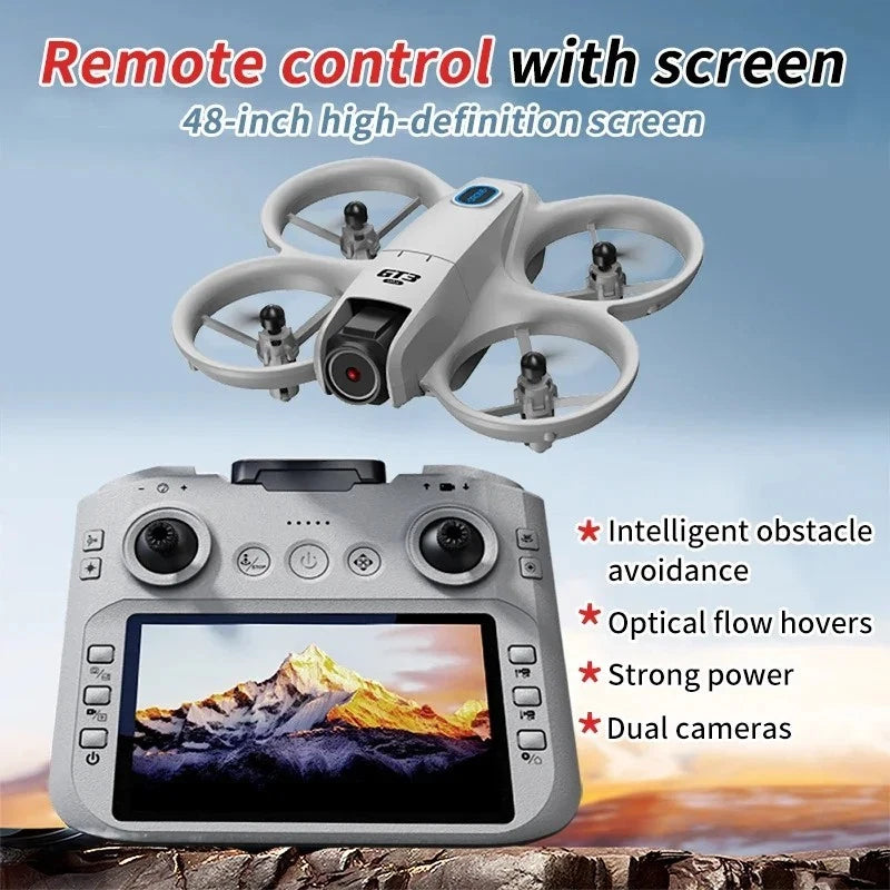 Quadcopter drone with remote controller and screen