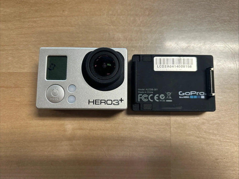 GoPro HERO3+ action camera in silver with front lens and control buttons