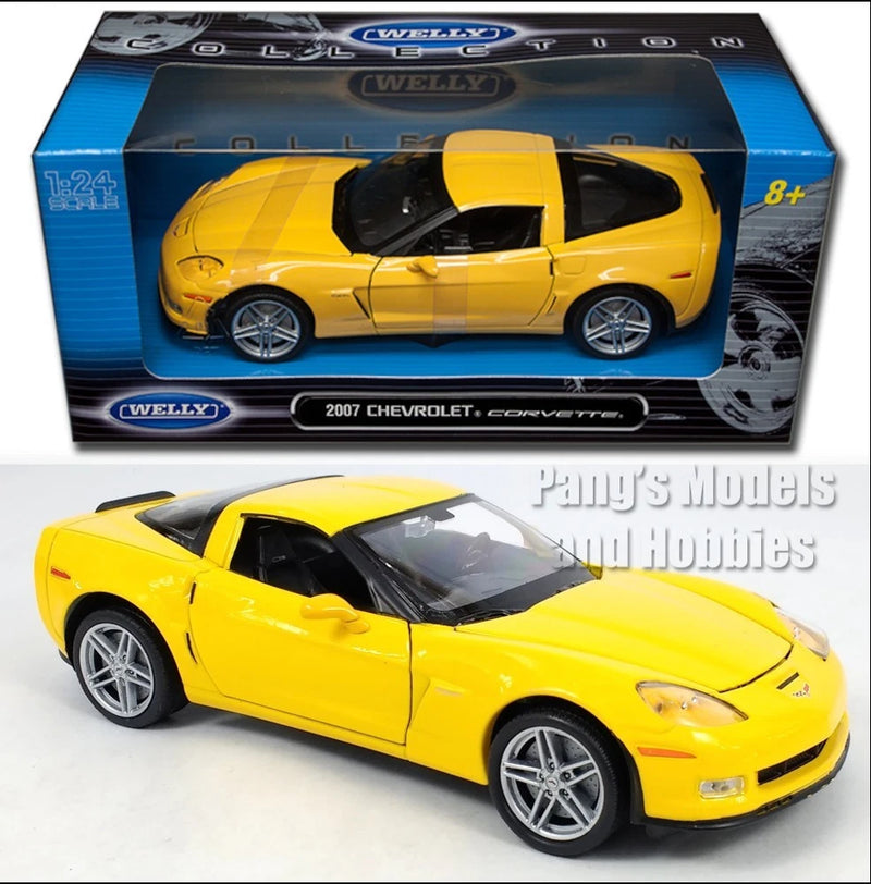 2007 Chevrolet Corvette Z06 C6 1/24 Scale Diecast Model by Welly - YELLOW w/ BOX