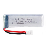 3.7V 500mAh 25C LiPo RC battery pack with red/black wires and white plug connector