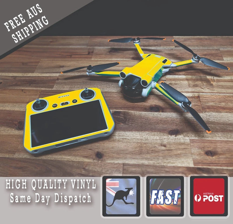 Yellow drone and controller wrap decals set with matching vinyl sticker look