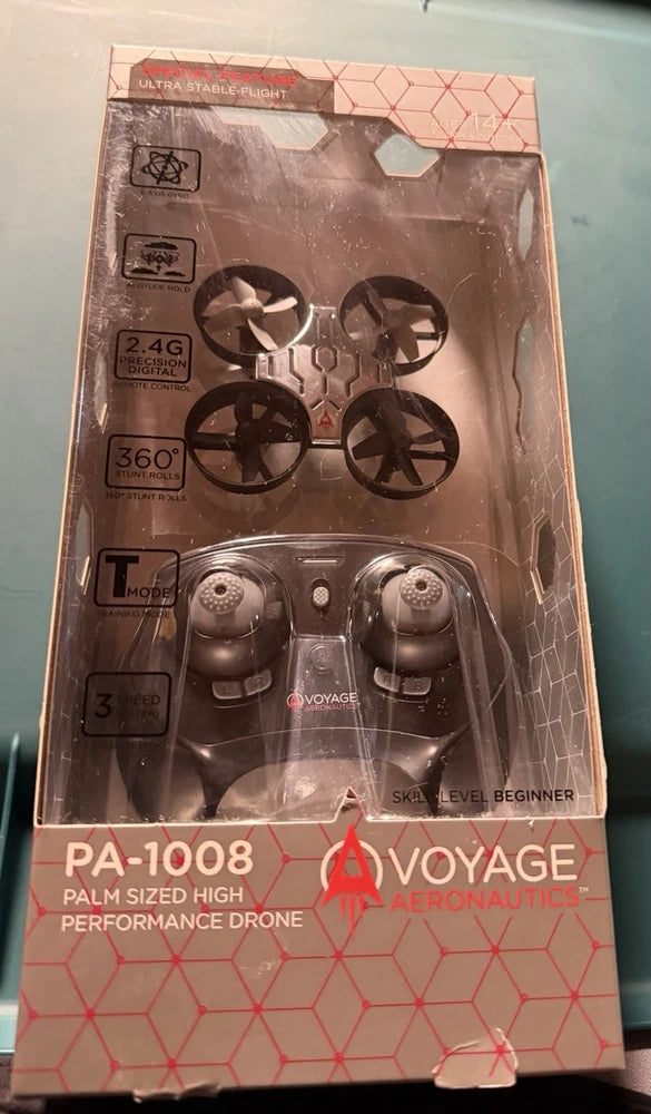 Palm-size high performance drone in retail box, quadcopter controller-style design