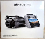 DJI Mavic 4 Pro drone with remote controller display, shown in retail box