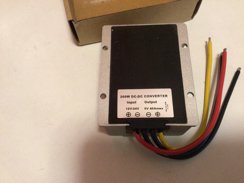 200W DC-DC converter module with metal casing and color-coded wire leads