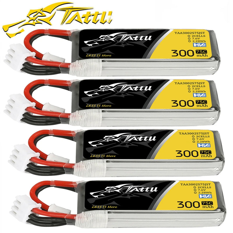 4X Tattu 75C 300mAh 7.6V 2S Lipo Battery JST-PHR For FPV RC Helicopter Airplane