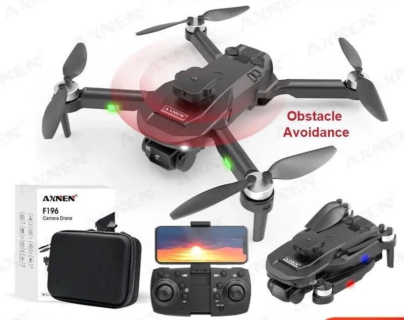 Mini drone with dual camera, obstacle-avoidance lights, foldable quad propellers and controller