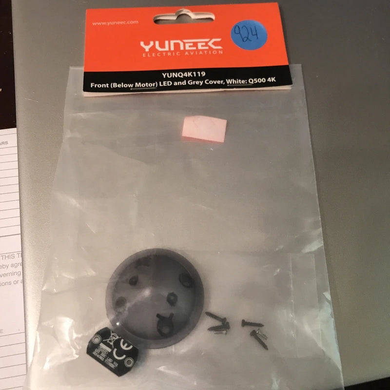 YUNEEC Q500 front motor cover kit with grey cover and white LED, includes screws