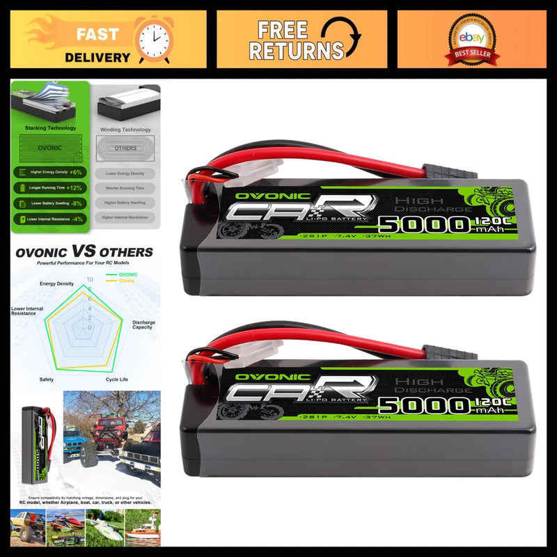 High-Performance 2S Hard Case Lipo Battery 7.4V 120C TRA Plug for RC Cars & Truc Battery