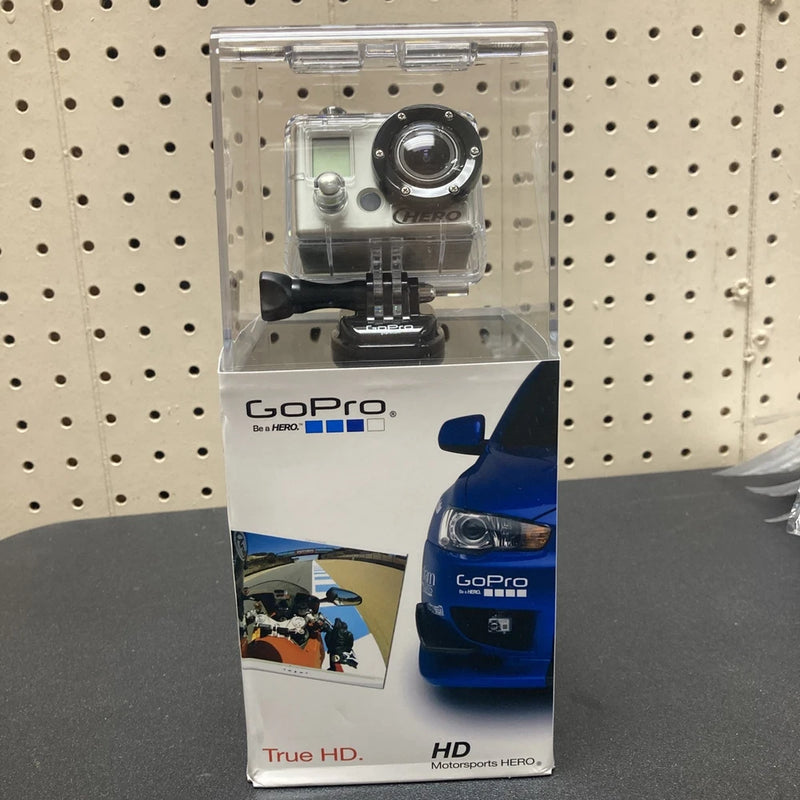 GoPro HERO Edition action camera in clear retail box with mount and True HD branding