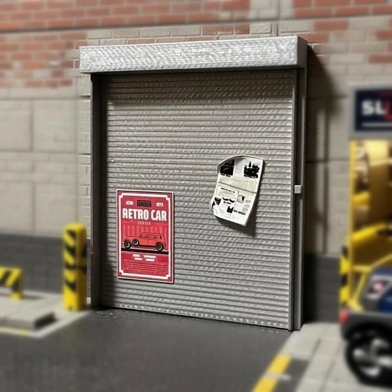 Diorama 1/64 Warehouse Roll Up Door Model Garage Scene Display Model Accessories