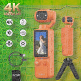 4K UHD Action Camera With 32GB Card, Tripod-Orange!