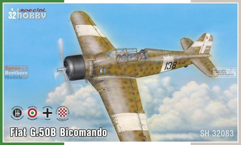 1:32 Fiat G.50B Bicomando aircraft model kit, WWII fighter plane on box art
