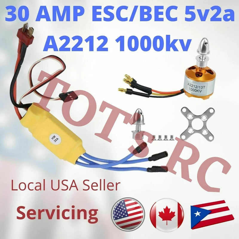 A2212 1000KV RC motor with 30A ESC and wiring harness (Deans, XT60)