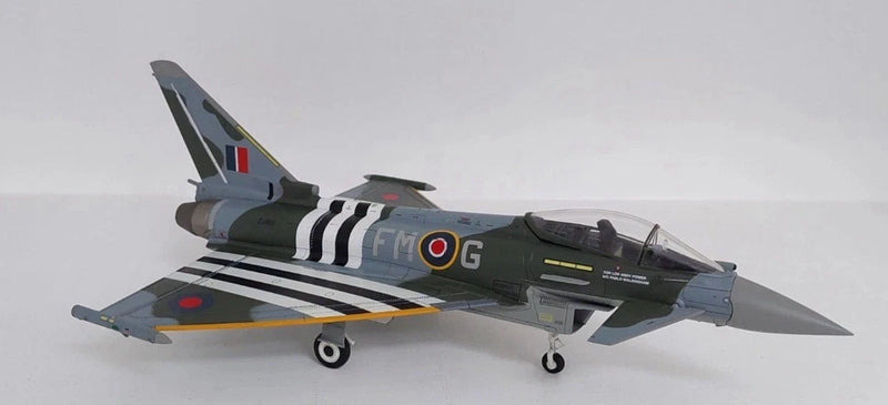 Gray RAF Eurofighter Typhoon model aircraft with colorful squadron markings
