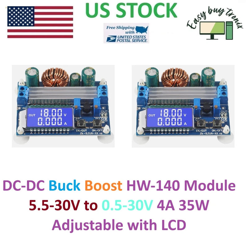 2Pcs DC-DC Buck Boost HW-140 Module 5.5-30V to 0.5-30V 4A 35W Adjustable LCD