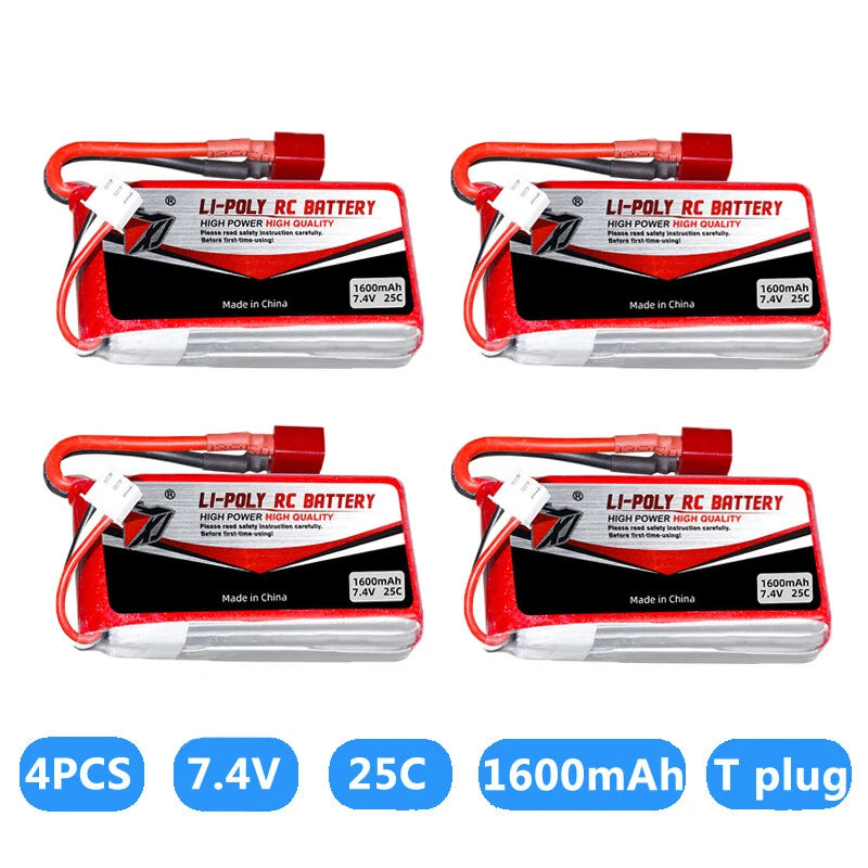4pcs for Feilun FT012 7.4V 1600mAh 25C RC rechargeable Li-po Battery with T plug