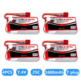 4pcs for Feilun FT012 7.4V 1600mAh 25C RC rechargeable Li-po Battery with T plug