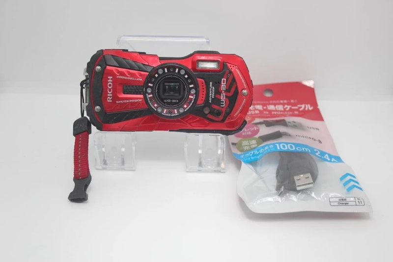 RICOH WG-30 Million Red Compact Digital Camera Tested with Battery Charger