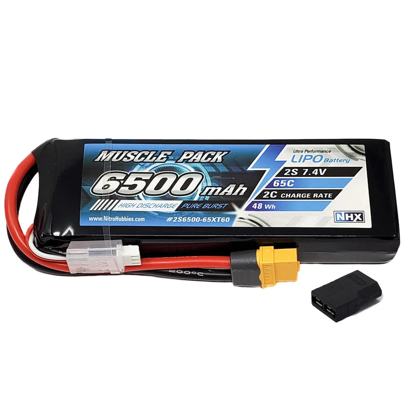 NHX Muscle Pack 2S 7.4V 6500mAh 65C Lipo Battery w/ Traxxas Adapter Battery