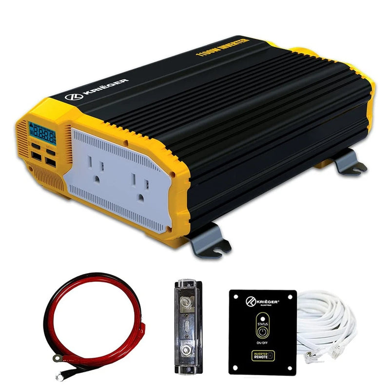 Krieger 1100 Watt 12V Power Inverter Dual 110V AC Outlets, Installation Kit I...
