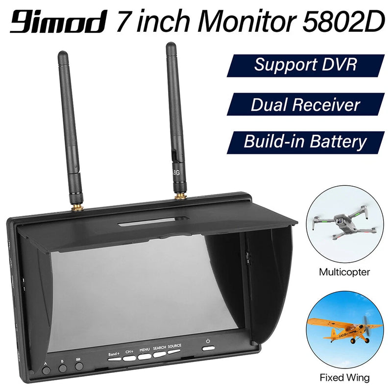 5.8GHz 7" FPV Monitor Built-In Battery 800x480 with DVR and 40Ch Diversity