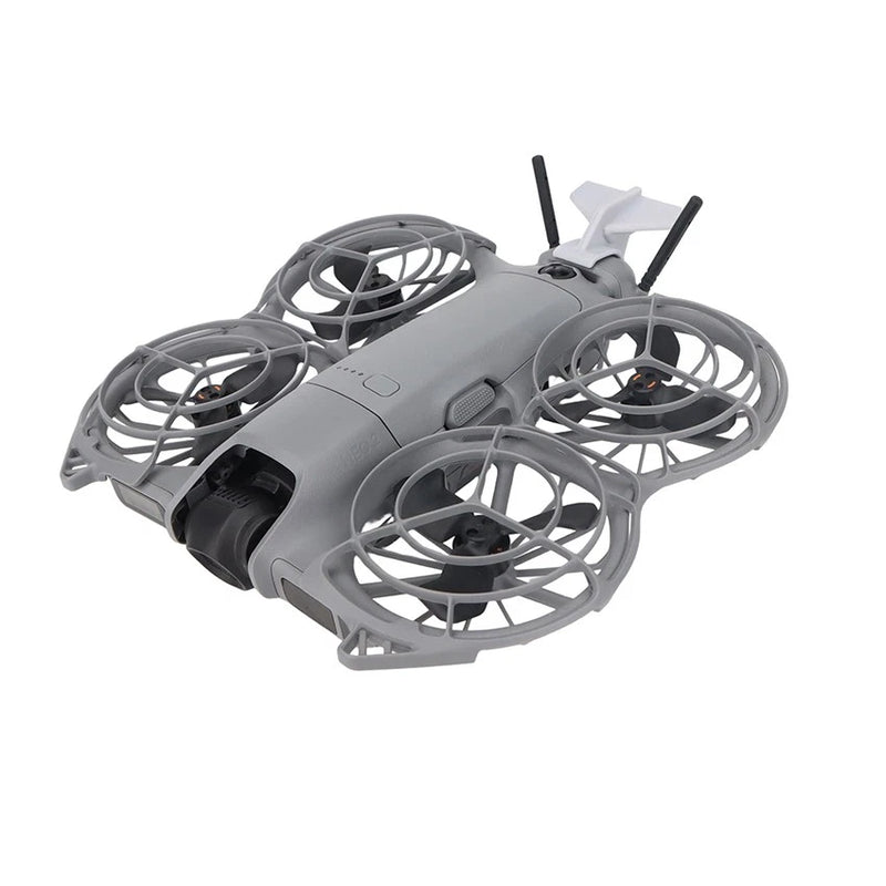 Grey drone tail fin accessory with antenna mount and four propeller guards