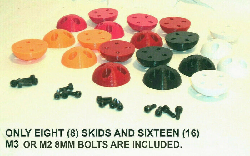 FPV drone landing gear skid bumper set with red and dark green skids and screws