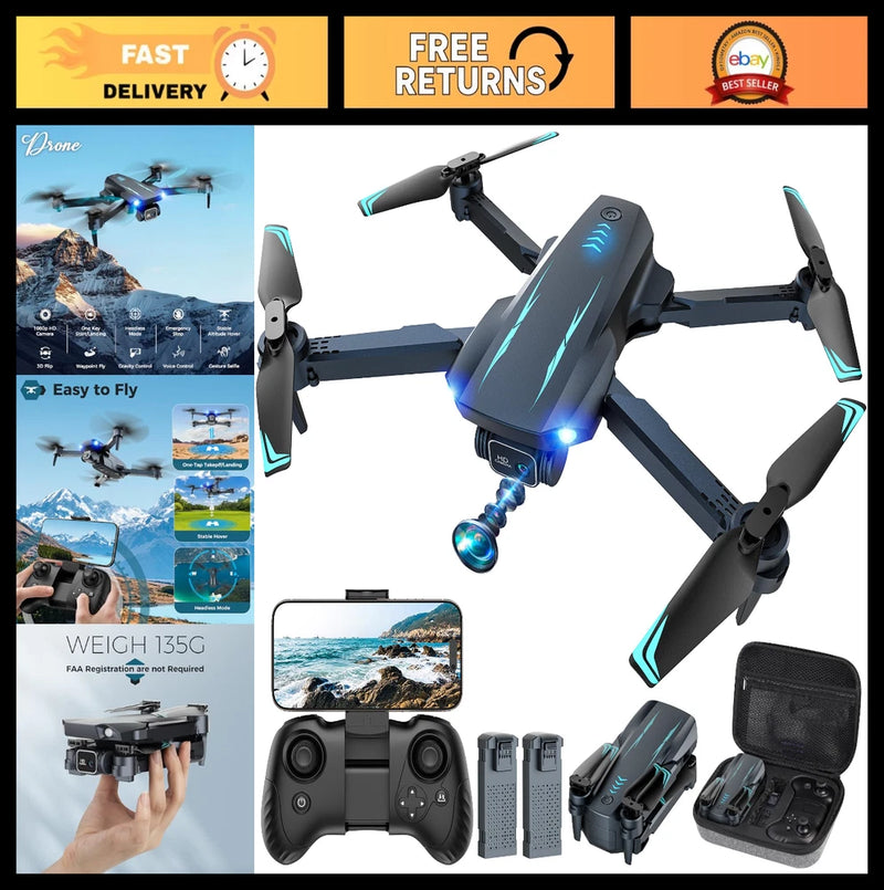 1080P FPV Mini Drone with Camera, One Key Takeoff, Altitude Hold, 2 Batteries, K
