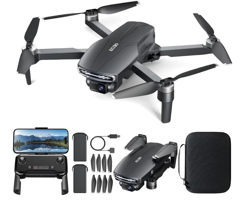 Camera drone with 4-blade propellers and built-in camera, plus controller and case